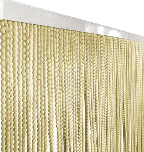 tex family Mariel Rideau de Porte à Fils en Polyester Doux, Barre PVC, Silencieux, Recoupable - Beige - 120 x 220 cm