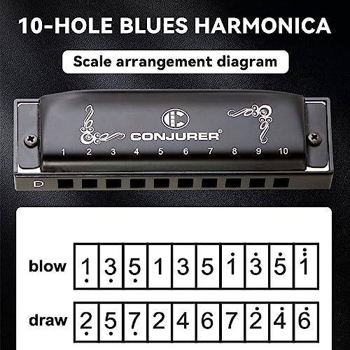 CONJURER Blues Harmonica for Beginners Adult Professional 10 Hole Diatonic Harmonica in D Key Phosphor Bronze Reeds Mouth Organ Metal with Case, Key of D Matte Black - Les Beatles, Paul McCartney, John Lennon, RIngo Starr, George Harrison CONJURER Blues Harmonica for Beginners Adult Professional 10 Hole Diatonic Harmonica in D Key Phosphor Bronze Reeds Mouth Organ Metal with Case, Key of D Matte Black – Image 7