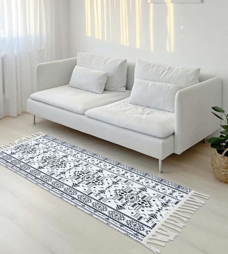 Terafeels Kleine Teppiche für Schlafzimmer, Boho-Teppiche für Wohnzimmer, Baumwolle, gewebt, 60 x 120 cm, Vintage-Stil, Bauernhaus, Bohemian-Überwurf, waschbar, Bodenteppiche für Waschküche,