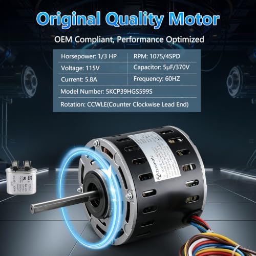 5KCP39HGS599S Blower Fan Motor 1/3 HP 115V 1075RPM 4-Speed, Furnace Blower Fan Motors Compatible with GE Trane Models MOT9053 MOT09053 MOT18948 MOT04716 MOT04722 MOT13512 MOT16953 — view 3
