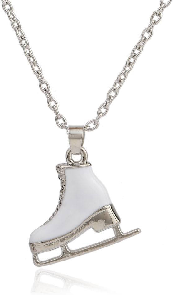 EUEAVAN White Enameled Sports Ice Skate Pendant Jewelry for Womens Necklaces