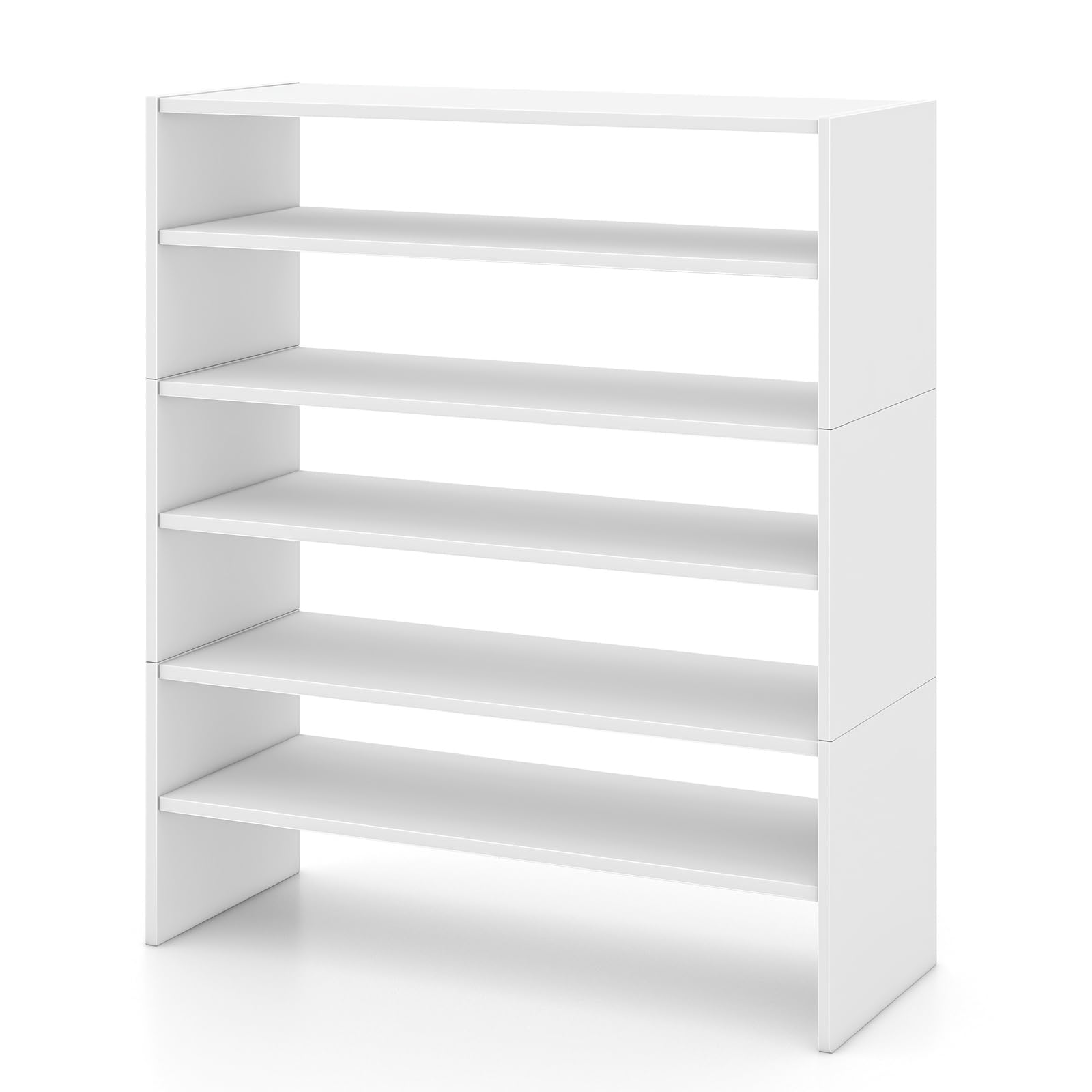 COSTWAY 5-stufiger stapelbares Schuhregal, Schuhschrank offen, 78 x 30 x 90 cm, Schuhablage aus Holz, für Eingangsbereich, Flur, frei kombinierbar, Weiß