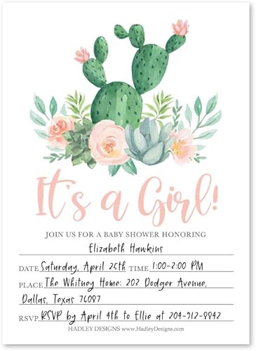 Miniatura 2 de 25 invitaciones de baby shower de cactus rosa, invitación de espolvorear para niña, tema de revelación de género de fiesta mixta, lindo jardín del
