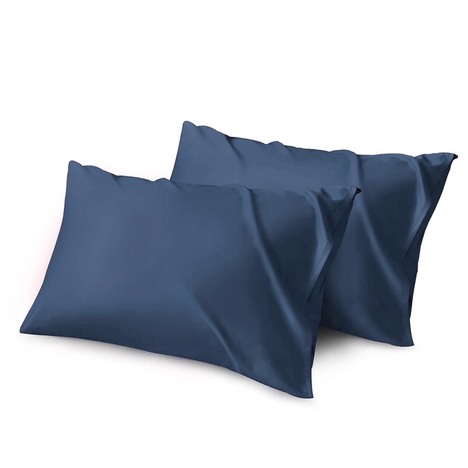 Viscose Pillowcases Standard Size Set of 2, Cooling Pillowcase with Envelope Closure, Breathable, Soft Silky & Comfortable Pillow Case, 20 x 30 (Navy Blue)