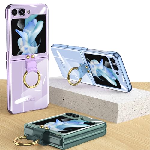 Image of BOUNCEBACK Slim Electroplated Transparent Ring Case /Cover for Samsung Galaxy Z Flip5 / Case Cover for Z Flip 5 - (Clear Blue | Polycarbonate)