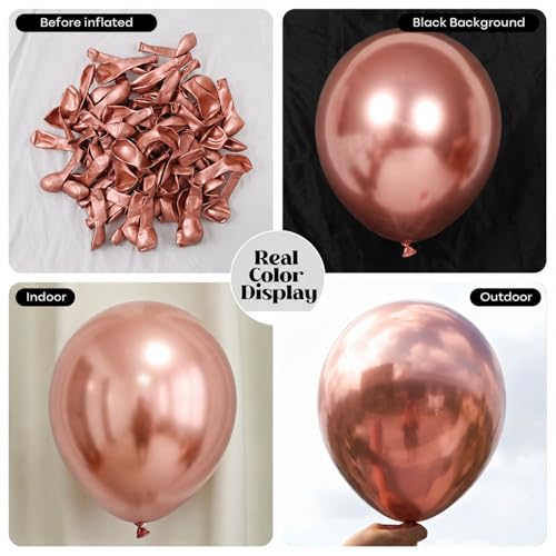 Image of Togvu Rose Gold Balloons, 50Pack 12 Inch Chrome Rose Gold Latex Party Balloons for Birthday Bridal Baby Shower Wedding Graduation Party Decorations Supplies