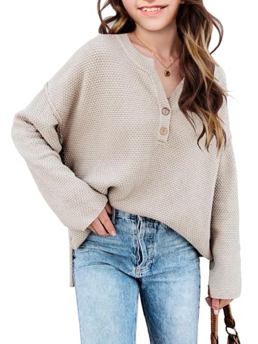 Girls Winter Sweaters 2025 Fashion Teen Tops Henley Kids V...
