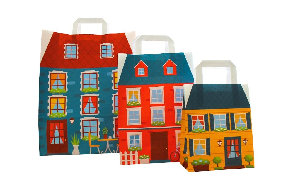 PGV Papiertragetaschen mit Flachhenkel Haus (50 Stück, 32 + 12 x 40 cm - BLAU)