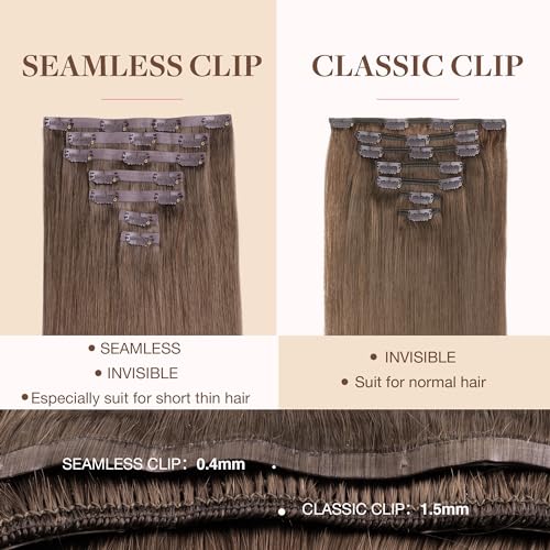 Image of GOO GOO Clip in Hair Extensions Real Human Hair, Remy Human Hair Extensions Clip ins for Women, Natural Human Hair, 16inch 110g 7Pcs, 5 Light Ash Brown