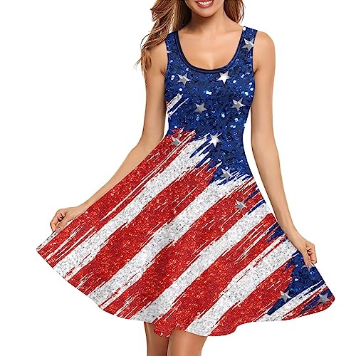 Image of Women's Casual Loose Sundress Midi Sleeveless Crewneck Dress Summer Beach Tank Dress with Pockets