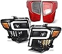 AKKON - For 2016-2021 Nissan Titan LED Light Tube Red Smoked Tail Lights + Black Headlights Combo Assemblies