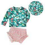 Infant Baby Girl Long Sleeve 2 Piece Swimsuit Floral Flower Bathing Suit Swimwear Beach Wear with Hat 3-6 Months