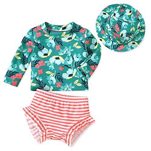 Image of HINTINA Newborn Baby Girl Long Sleeve Swimsuit Bathing Suit with Hat