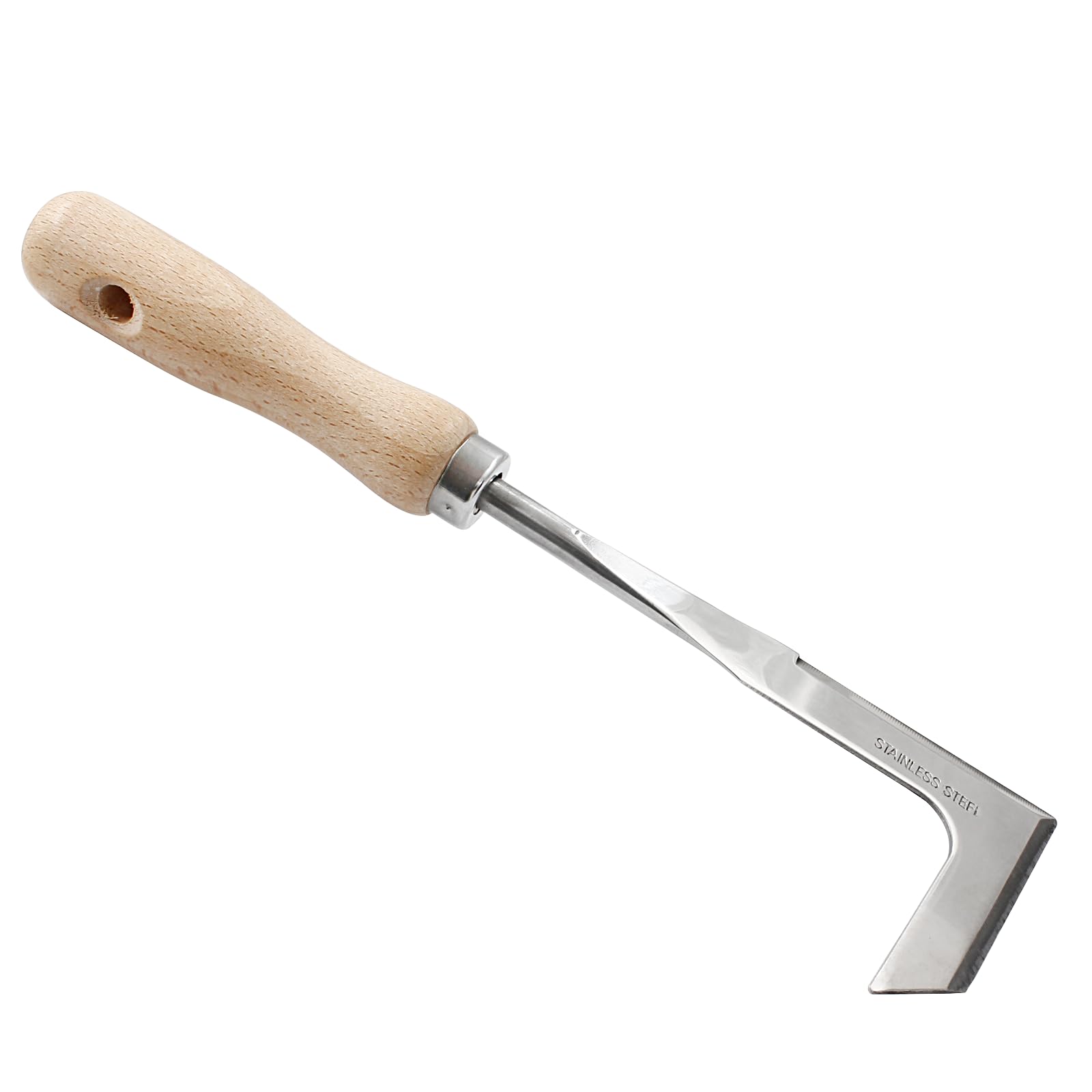 Jiozermi Stainless Steel Crack Weeder, L-Shape Crevice Weeding Tool, Wood Handle Weed Remover Tool, Manual Weeder for Easy and Quick Weed Removal in Your Yard