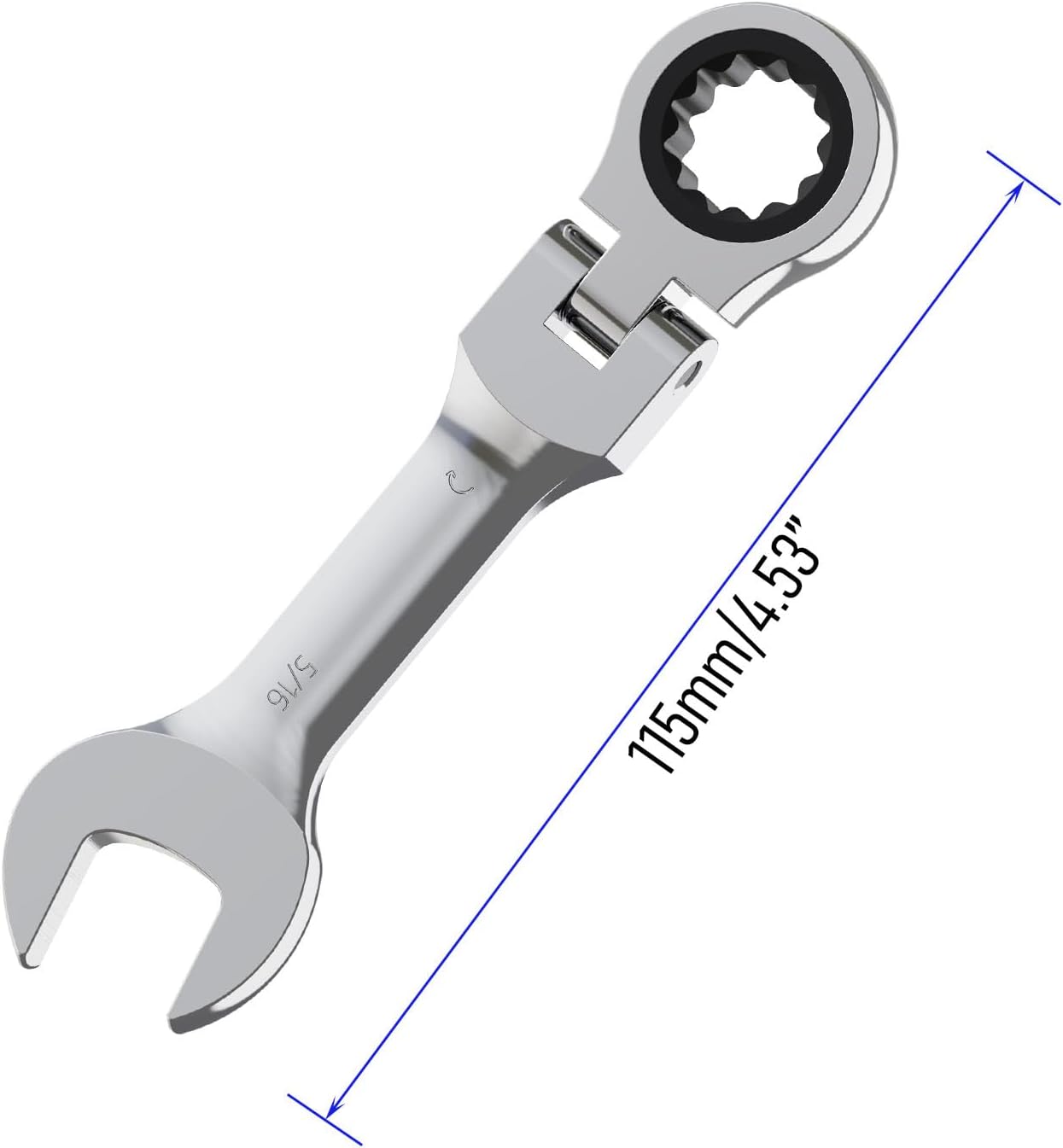 Anti-slip Stubby Flex-Head Ratcheting Combination Wrench SAE 72 Teeth 12 Point Ratchet Box Ended and Open End Spanner Tools, Flexible Head Gear Wrench, Heat-Treated CR-V (9/16-inch)