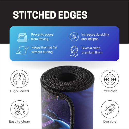 Image of Purple Superhero Mouse Pad 12x32Inch 3mm Extended Gaming Desk Mat with Anti-Slip Rubber Base Mousepad for Smooth Surface Desk pad for PC & Laptop Use Waterproof & Stiched (Violet /Black) Deskpad