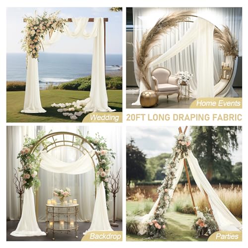 Image of 30 inch x 20Ft Wedding Arch Draping Fabric, 2 Panels Ivory Sheer Curtain Drapes Extra Wide & Long Backdrop Curtains for Wedding Arch Ceremony Birthday Party Decorations