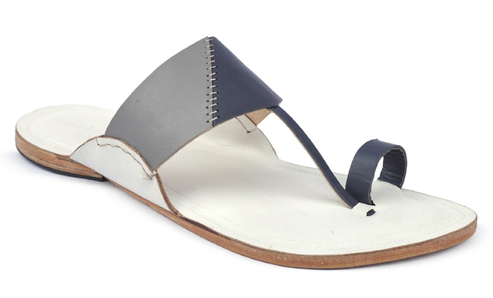 Men's Kolhapuri Chappal Modern Multicolor Stylish Durable Stylish Slippers Handmade White Base And Grey Blue Smooth and Comfortable Flip Flops Anti Slip Design Sandals Traditional Indian Footwear-image-10