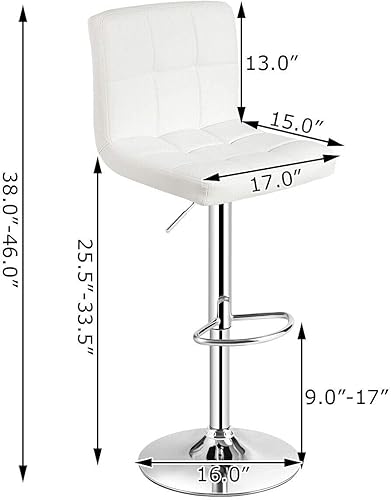 Miniatura 2 de WATERJOY Taburetes de bar giratorios, moderno cuadrado de piel sintética ajustable altura giratoria silla de bar con respaldo Blanco,Negro