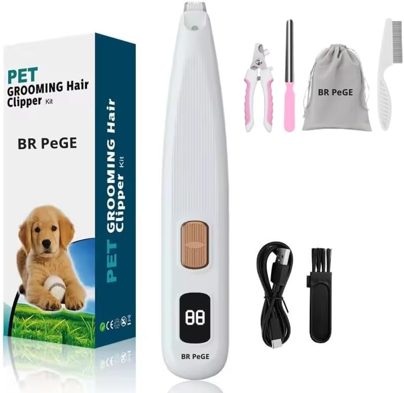 Recortadora de patas de perro con luz LED, recortadora de patas eléctrica de seguridad mejorada para perros y gatos, limpiador de patas de 35 dB,