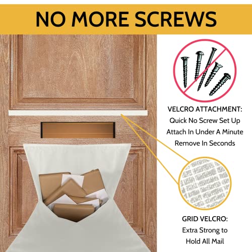 Image of Slimline Mail Slot Catcher for Door (20.4 inch W x 20 inch D), Letterbox Catcher for Glass, Wood & Metal Doors - Strong Adhesive, Indoor Post Catcher for Small Packages & Magazines (Warm White)
