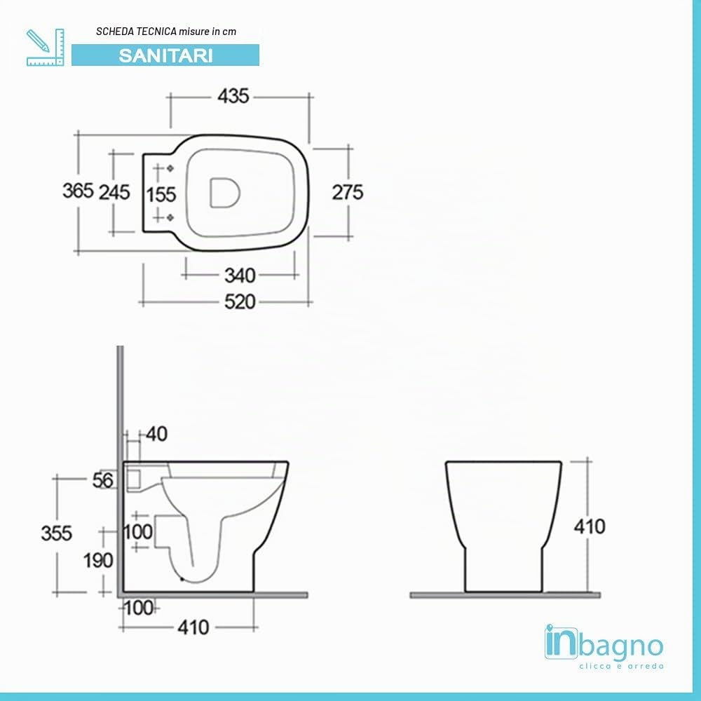 Inbagno Set Sanitari Filo Muro a Terra, in Ceramica Bianca Serie One, Completo di Sedile copriwc con Chiusura Ammortizzata