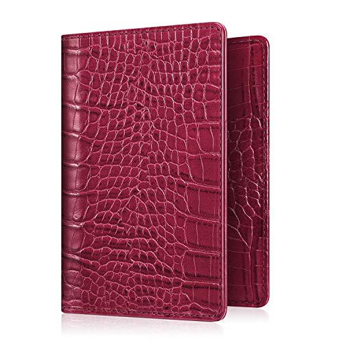 Preisvergleich Produktbild Fintie Reisepasshülle - Premium Kunstleder Reisepass Schutzhülle Halter mit RFID Blockier für Kreditkarten, Ausweis und Reisedokumente, Krokodil Rot