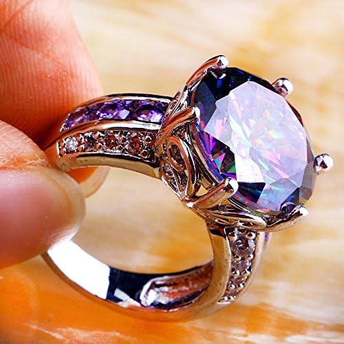 khamchanot Mystic Rainbow White Topaz Amethyst Gemstone Silver Ring Size 7 8 9 10 New (7)
