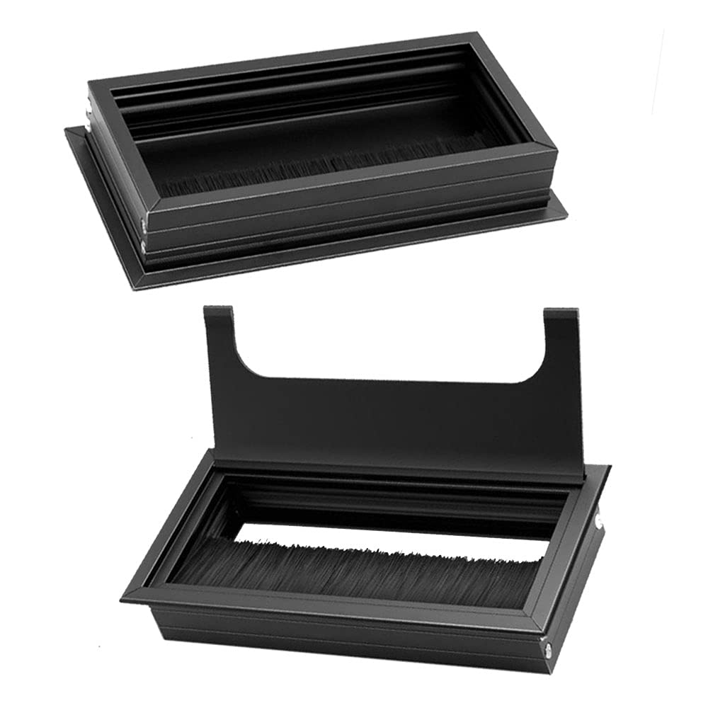 Passacavo Scrivania Alluminio - 2 Pezzi, 80x80 Mm E 160x80 Mm, Nero, Per Cablaggio Ordinato