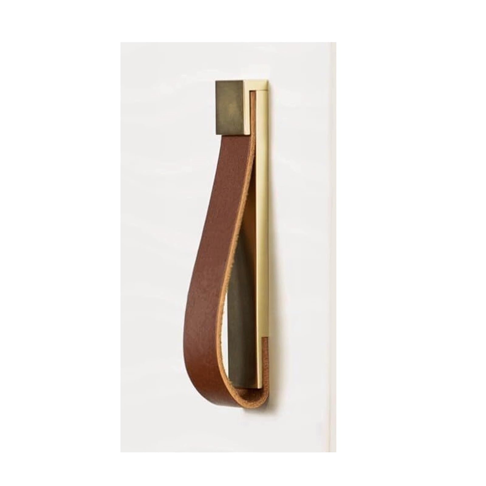 LCANALLYMS Kitchen cabinet handles, Leather Drawer Pull, Europe Style Zinc Dresser Door Knob Cabinet Handle Kitchen Closet Wardrobe Furniture(Gold+Brown,3.78")