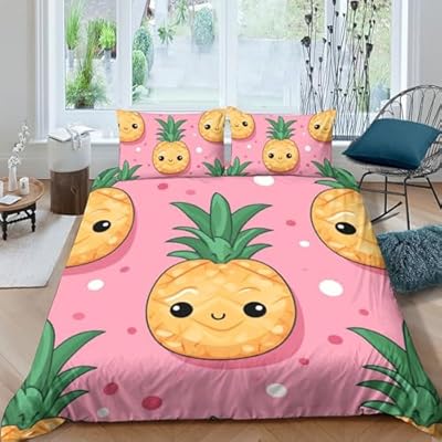 Lovely Pineapple 3D Printedcartoon Fruit Bedding Set Quilt Cover Comforter Covers Duvet Cover Microfiber with Pillowcases 3 Pieces for Childrens and Adults with Zipper Closure Queen(228x228cm) 51G6qkQpRyL. SS400