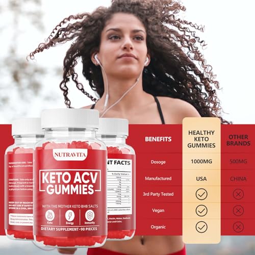 Nutravita 90 Ct Keto Acv Gummies For Advanced Weight L0Ss & Belly Fat Burn - Pro Active Super Apple Cider Vinegar Gummies - Rapid Fat Burner Diet Supplement For Women Men - Sugar Free & Gluten Free thumb #5