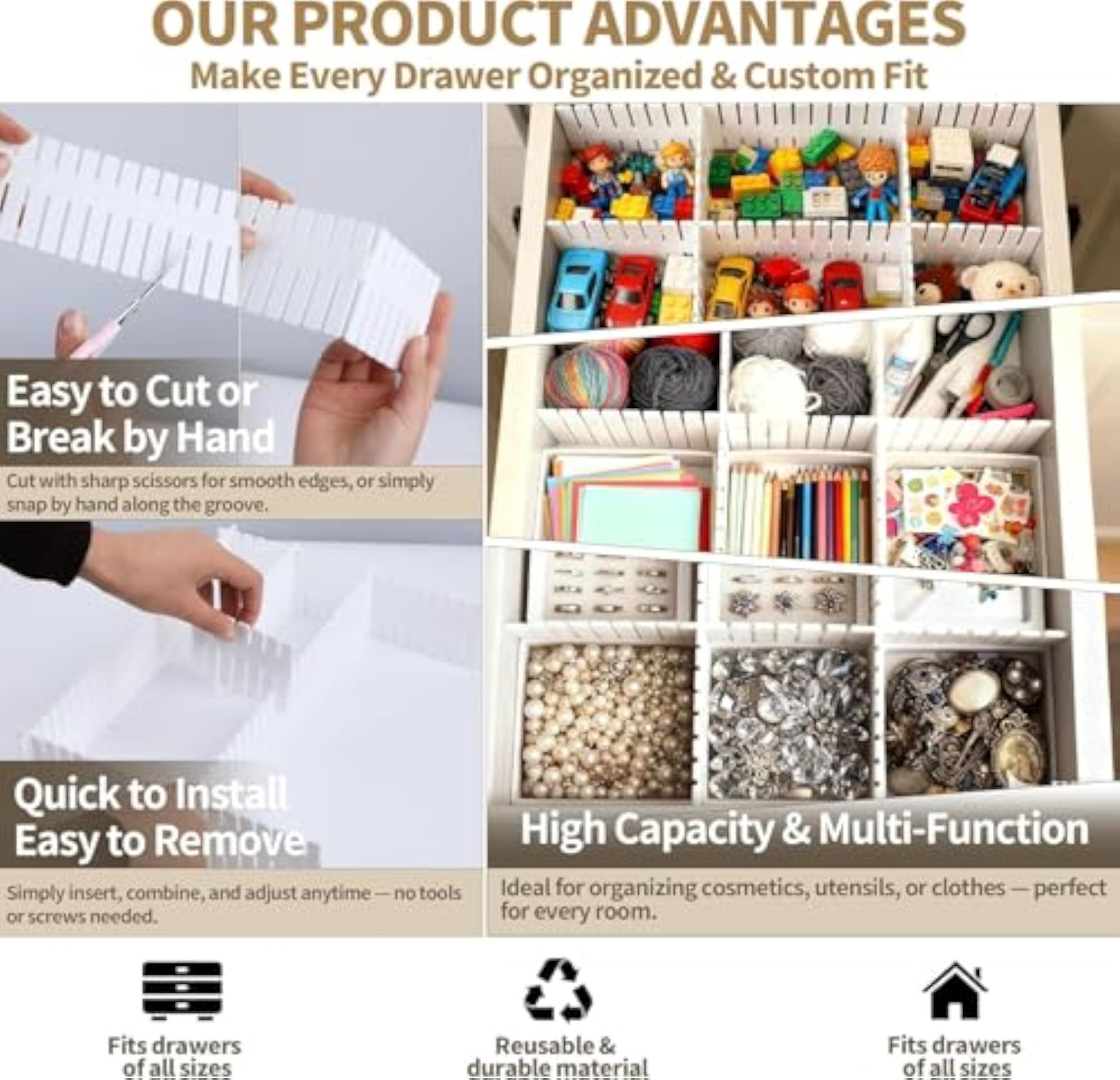 Drawer Divider Organizer Interlocking Plastic Grid
