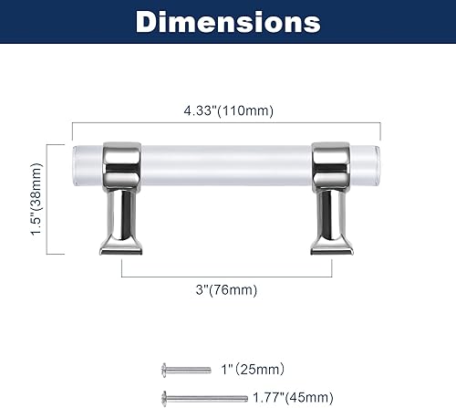 Miniatura 9 de Orger Paquete de 30 tiradores acrílicos para gabinetes de cocina, tiradores de cajones de cocina, tiradores de puerta de armario cromados plateados,