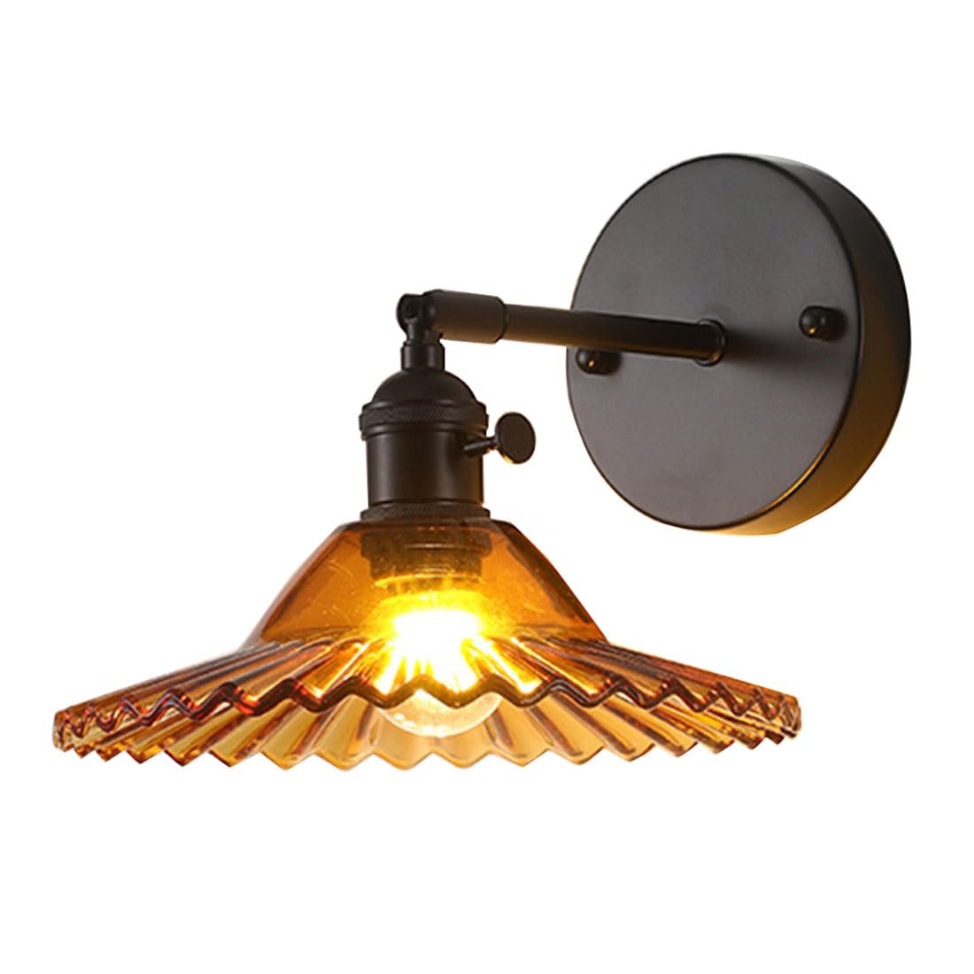HUAYUSEDF Vintage Wall Sconce Indoor Modern Bedside Lamp with Glass Lampshade Retro Style Lights for Bedroom, Living Room, Porch, Entryway and Dining (Amber)(Amber)
