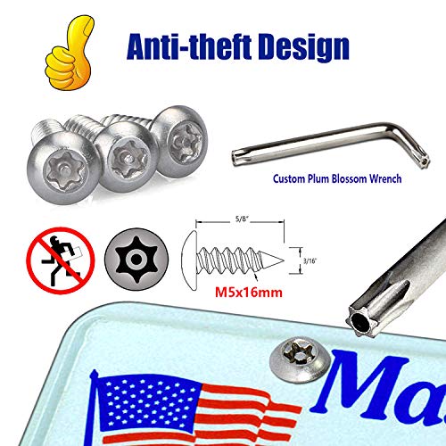 License Plate Screws Anti Theft- M5X16Mm Tamper Proof Security Car Tag Screw Set, Stainless Steel Mounting Hardware Kit- Self-Tapping Screws Rust Proof, Fasteners Nuts, Black Cap Cover #TOP3