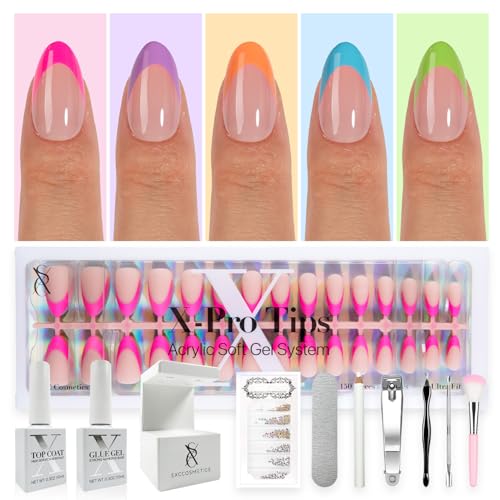 SXC Cosmetics X-Pro Tips French Tip Press On Nails - Bright Pastel Glow in the Dark Series (GLOW114KIT-S Almond)