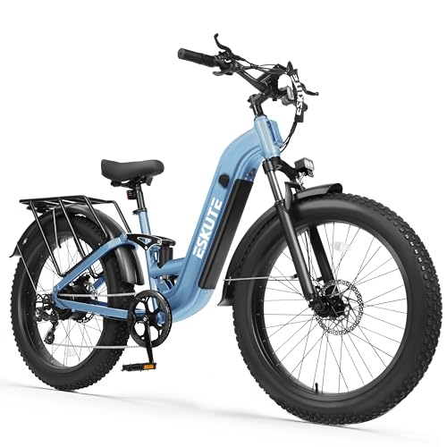 ESKUTE Electric Bike for Adults - 48V20.8Ah 86 Miles Battery Commuter, 32+MPH, Peak 1800W Brushless Motor, 26x4.0 Fat Tire Step-Thru Cityrun Ebike, 8-Speed, Full Suspensions E-Bike image 4
