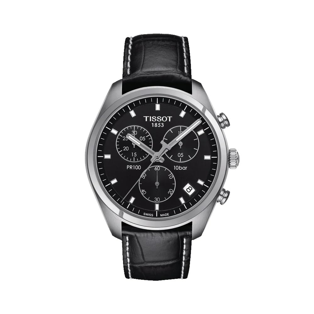 Tissot PR100 Chronograph watch side view with pushers