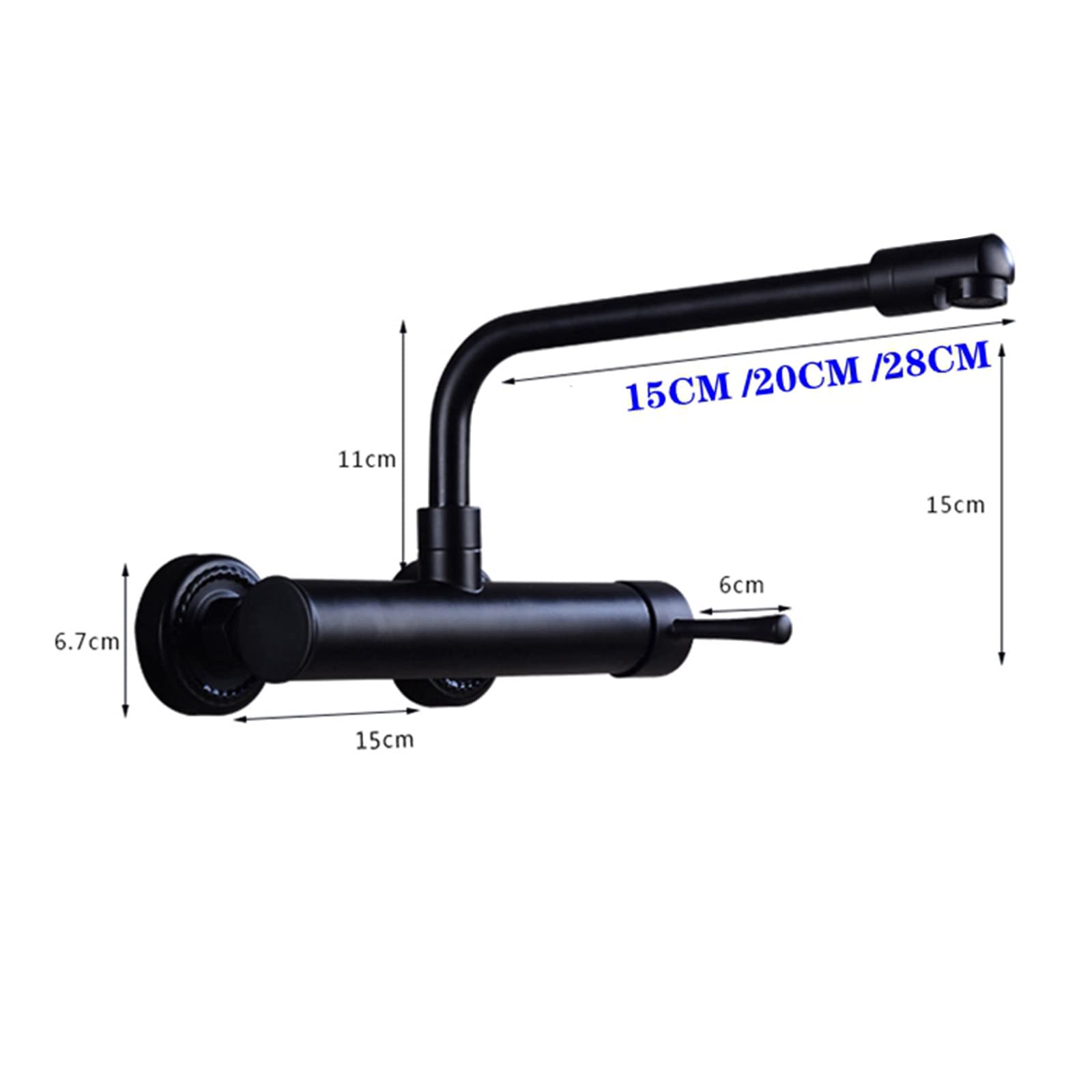 LYGSWDB Grifo de Cocina de latón de Pared, Giratorio de 28 cm, Agua fría y Caliente, Doble Orificio, Negro Mate, cocinas