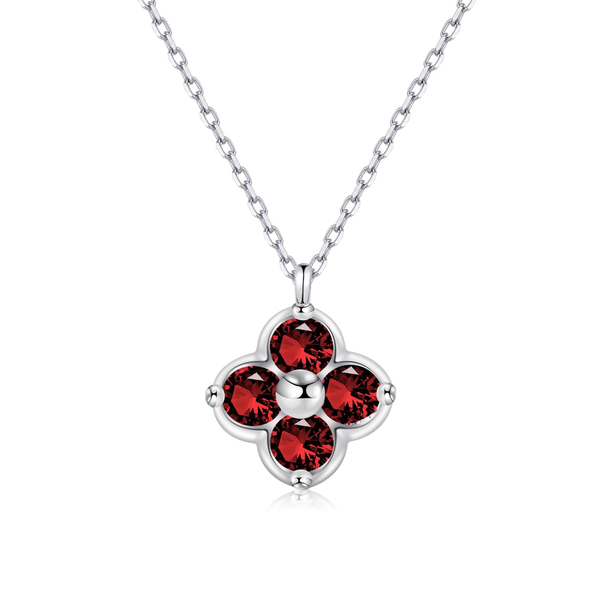 Collana in argento sterling con pietra portafortuna e quadrifoglio