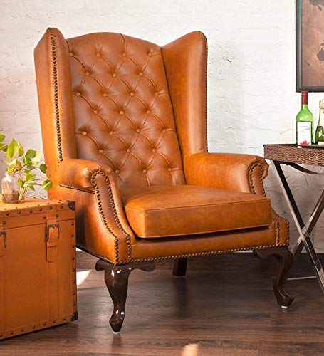 M Z HANDICRAFTS Leatherette High Back Wing Arm Chair (Orange)-image-42