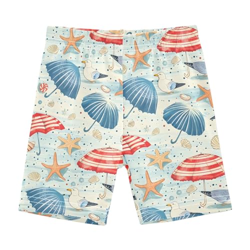Beach Umbrella and Starfish Girls Shorts Elastic Waist Sports Shorts Girls Leggings Pants for 4-10 Years