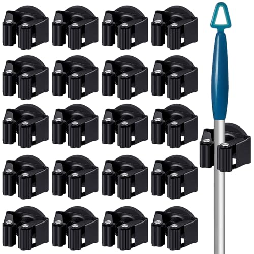 Vercraft 20 Pcs Magnetic Mop Broom Holder Movable Magnetic Broom Holder Rack Anti Slip Wall Mounted Utility for Cleaning Tools Garage Kitchen Laundry Garden (Black)