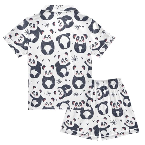 ALAZA Panda Animal Love White Satin Pajamas Set Short Sleeve Button Down Sleepwear Summer Pjs 2 Piece2