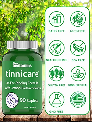 Tnvitamins Tinnicare: A Comprehensive Ear-Ringing Relief Formula With Lemon Bioflavonoids, Vitamin C, & Vitamins B1, B2, B6, & B12 | 90 Caplets #TOP6