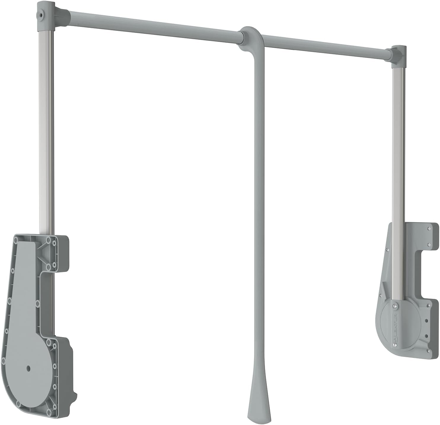 Decoranddecor Adjustable Pull Down Wardrobe Rail, 750mm-1150mm, 15kg Capacity Clothes Rail with Soft Close, Hanging Rail for Sliding and Hinged Wardrobes in Light Grey