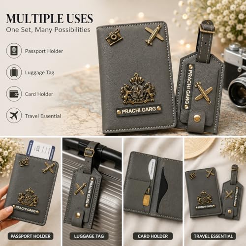 Image of Eco Leather Unisex Passport Cover and Luggage Tags (Dark Grey)