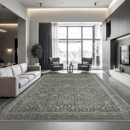 Rugland 8x10 Area Rugs - Stain Resistant Washable Rug, Anti Slip Rugs for Living Room, Vintage Tribal Area Rugs(Vintage01-Deep, 8'x10')