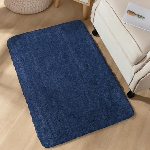 Image of 2x3 feet Soft Runner Rug for Living Room and Bedroom, Modern Indoor Floor Carpet with Non-Slip Backing, Comfortable Decorative Home Decor Rug, Easy Clean & Durable- (Blue, Rectangular)